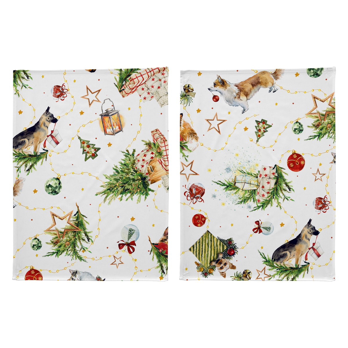 Lot de 2 torchons de NOËL PUPPIES 50x70 cm blanc/rouge, NAF NAF HOME