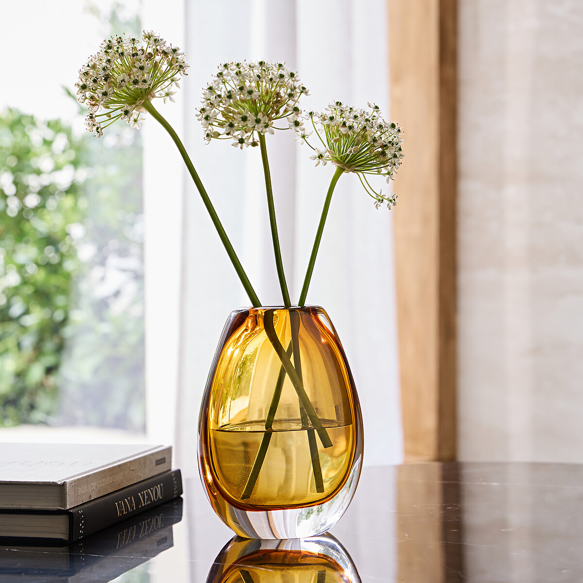 Vase aus mundgeblasenem Glas, H20 cm, Myra ockergelb, AM.PM
