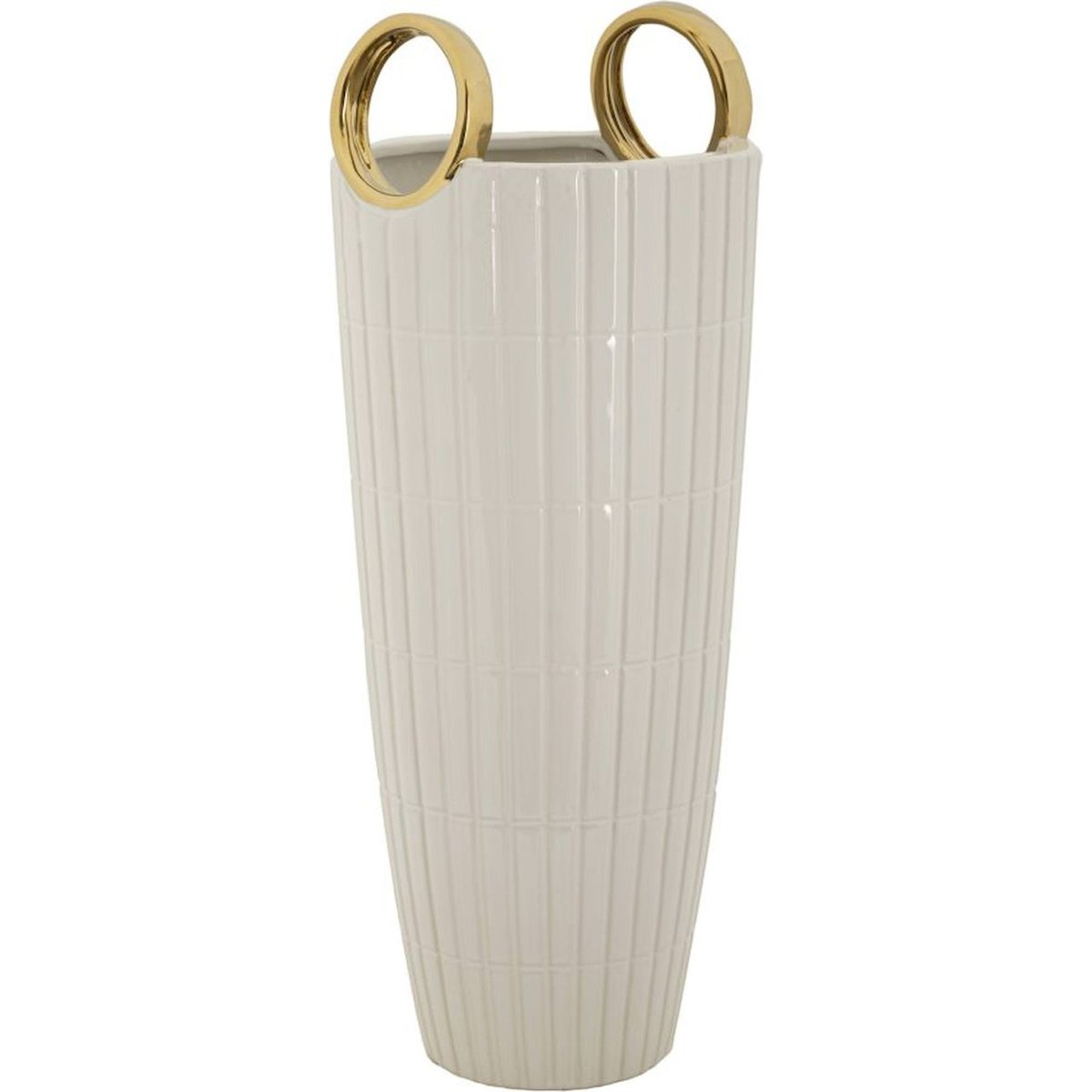 Vase en céramique à anses relief quadrillé blanc et doré, RECOLLECTION