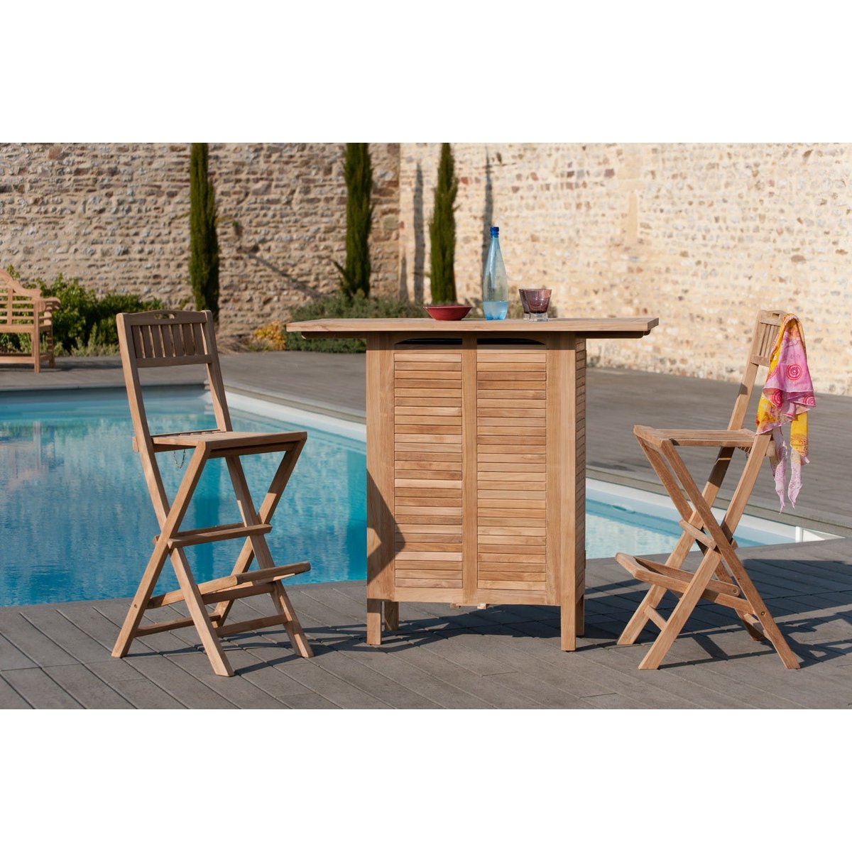Bar de jardin en Teck brut massif 120cm SUMMER bois naturel, PIER IMPORT