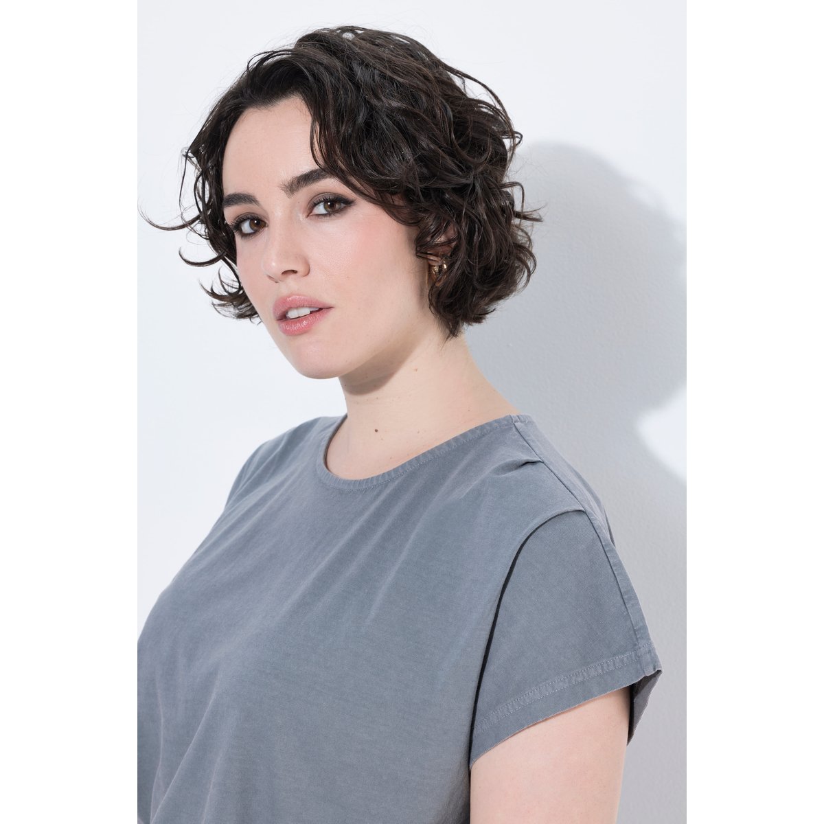 T-shirt oversize avec plis fantaisie gris, ULLA POPKEN