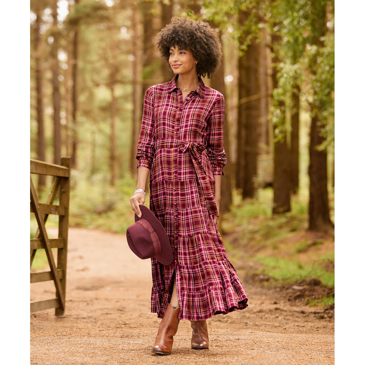 Robe Longue à Carreaux Boutonnée rouge, JOE BROWNS