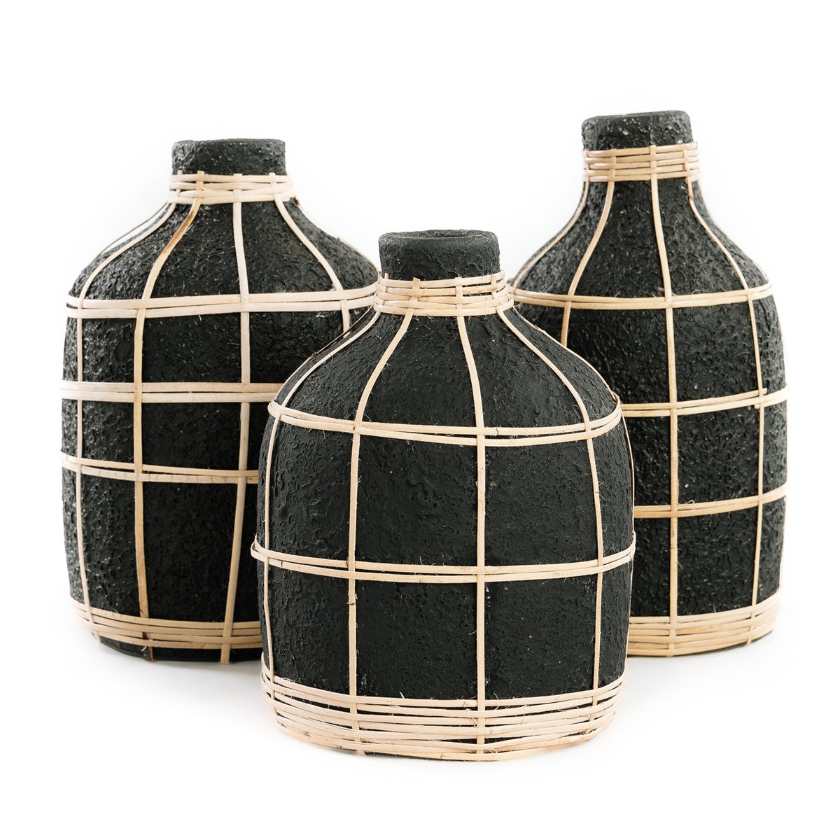 Vase en terre cuite et rotin WHOOPY noir beige, BAZAR BIZAR