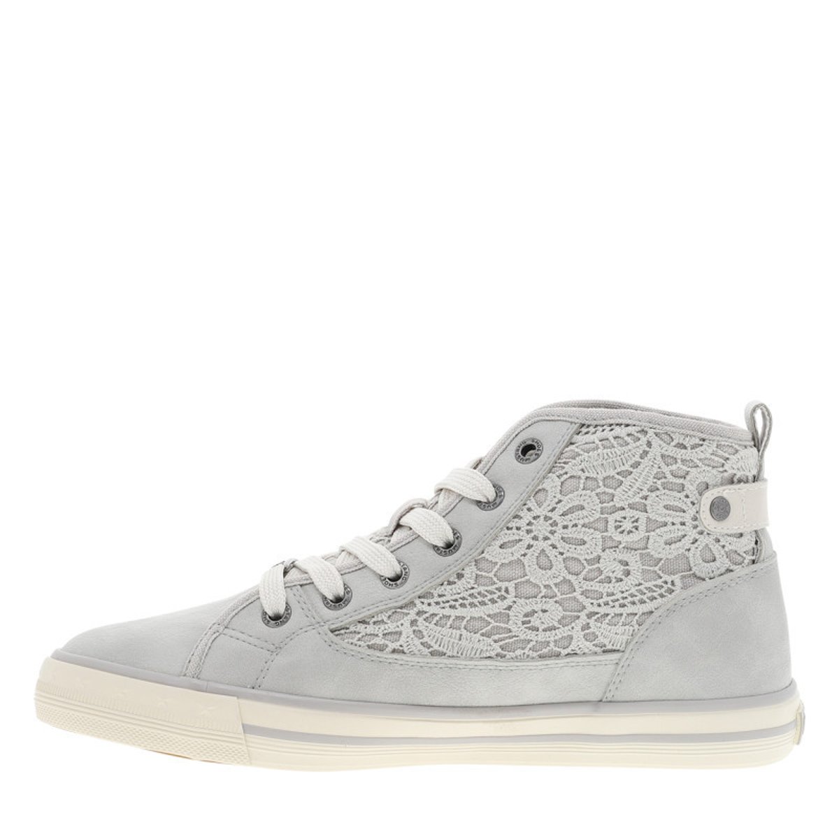 Tennis toile montante grises avec un talon plat et des lacets blancs gris, MUSTANG
