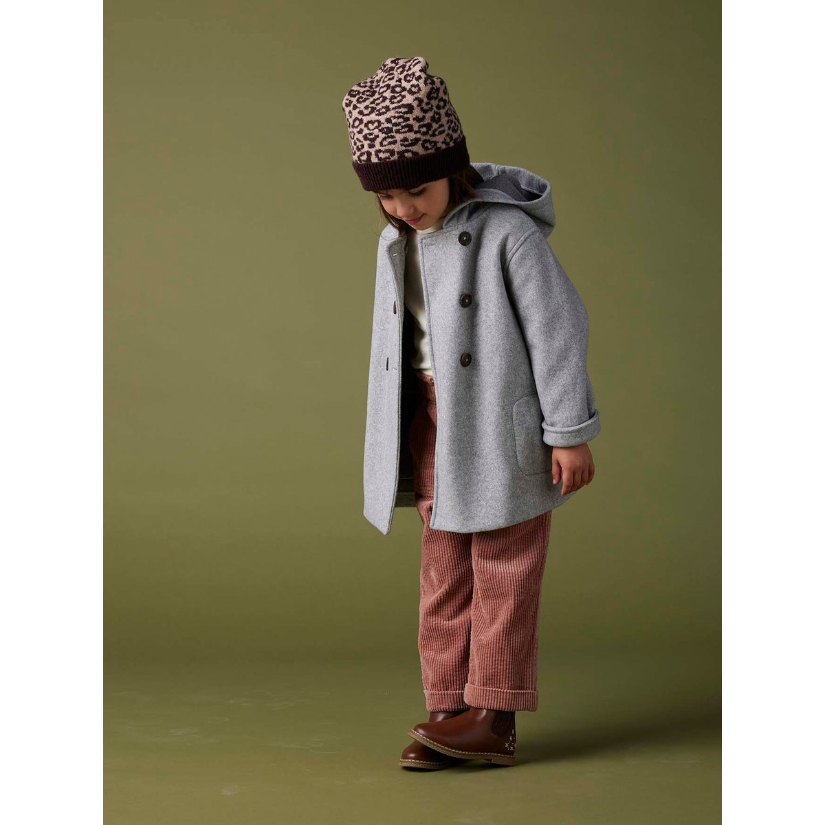 Manteau à capuche en lainage effet flanelle gris chiné, VERTBAUDET