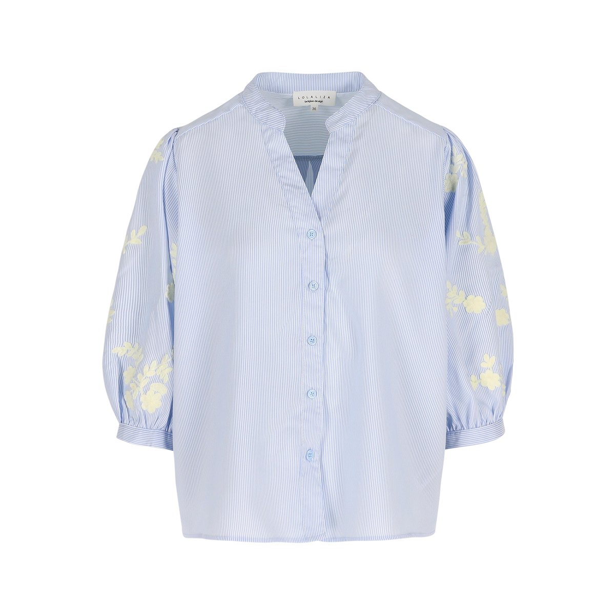 Chemise à manches brodées bleu pastel, LOLALIZA
