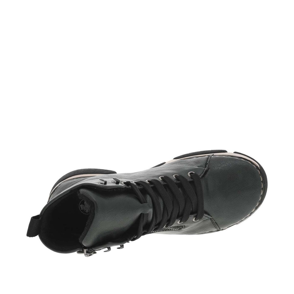 Bottines à talon compensé bas avec des lacets et un zip latéral grises, RIEKER