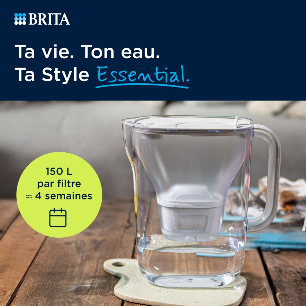 Carafe filtrante Style Essential Blanc + 1 cartouche Maxtra Pro couleur unique, BRITA
