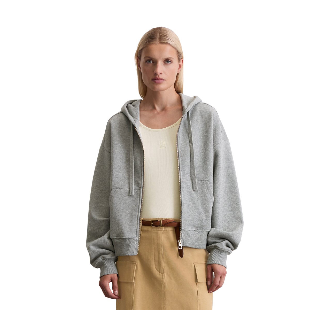 Veste sweat relaxed en pur coton organique gris clair, MARC O'POLO
