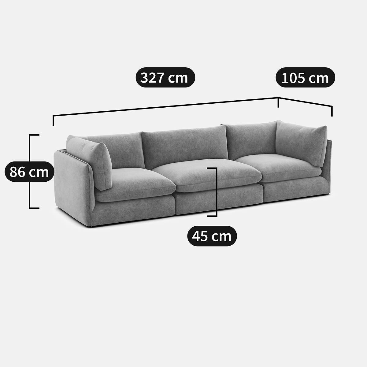 Canapé modulable droit, 3 places, en tissu structuré MALO céladon, LA REDOUTE INTERIEURS