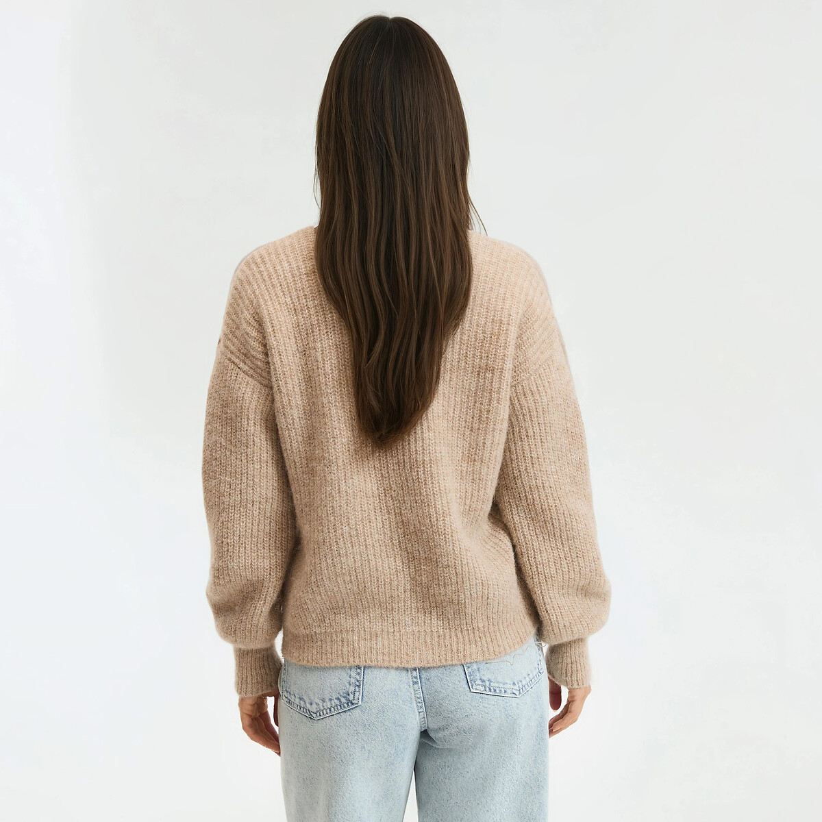 Signatures Gildas Cardigan with V-Neck in Alpaca Mix beige marl, LA REDOUTE COLLECTIONS