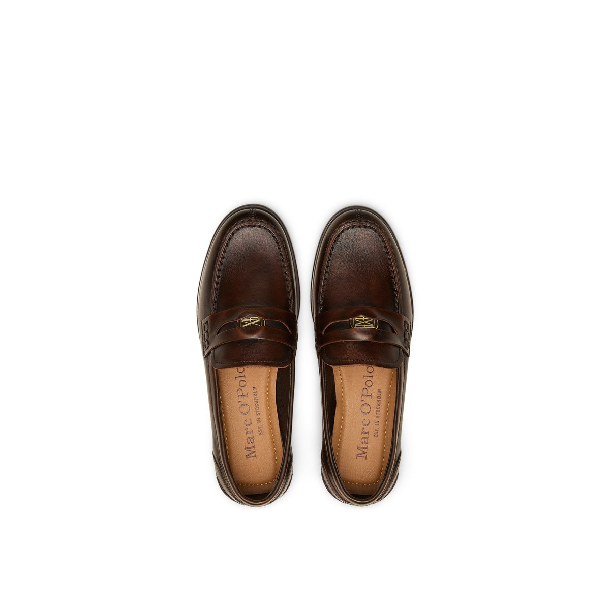 Mocassins Penny Loafer modèle Fiona en cuir de chèvre souple cognac, MARC O'POLO