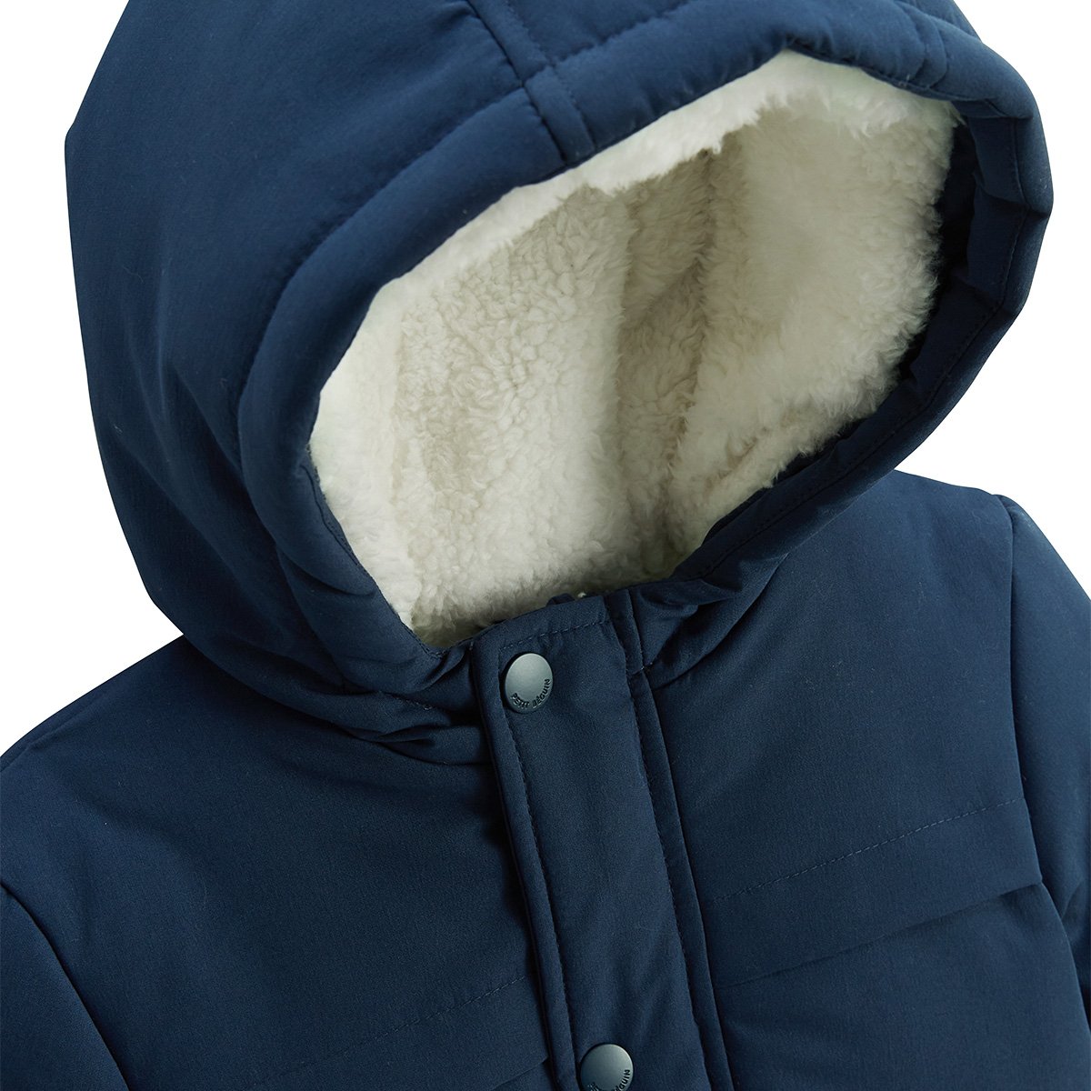 Manteau enfant imperméable doublé sherpa avec capuche Oscar bleu, PETIT BEGUIN
