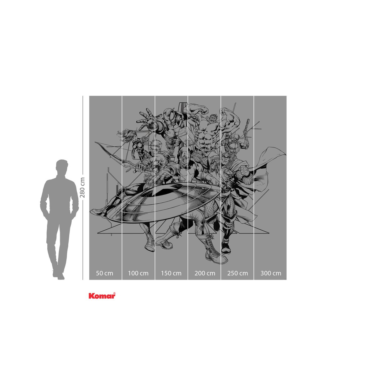 Papier peint Komar - Avengers Black and White - 300 x 280 cm noir, HEXOA