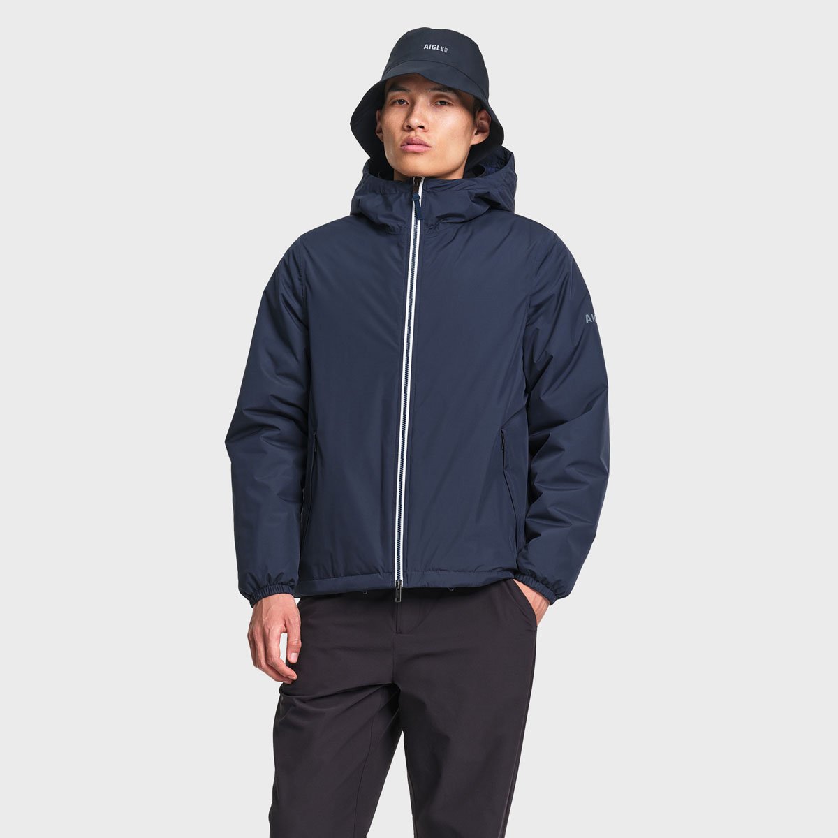 Veste imperméable matelassé capuche Rainpack Warm 70 bleu marine, AIGLE
