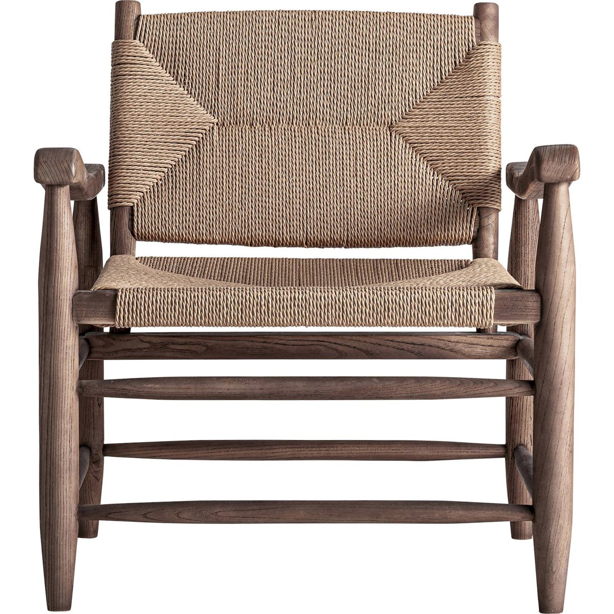 Fauteuil en bois et corde tressée fait main marron clair et beige naturel, RECOLLECTION