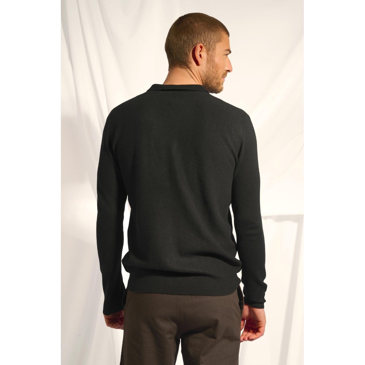 Pull Col Polo Ouvert Noir Noah noir, JUST CASHMERE