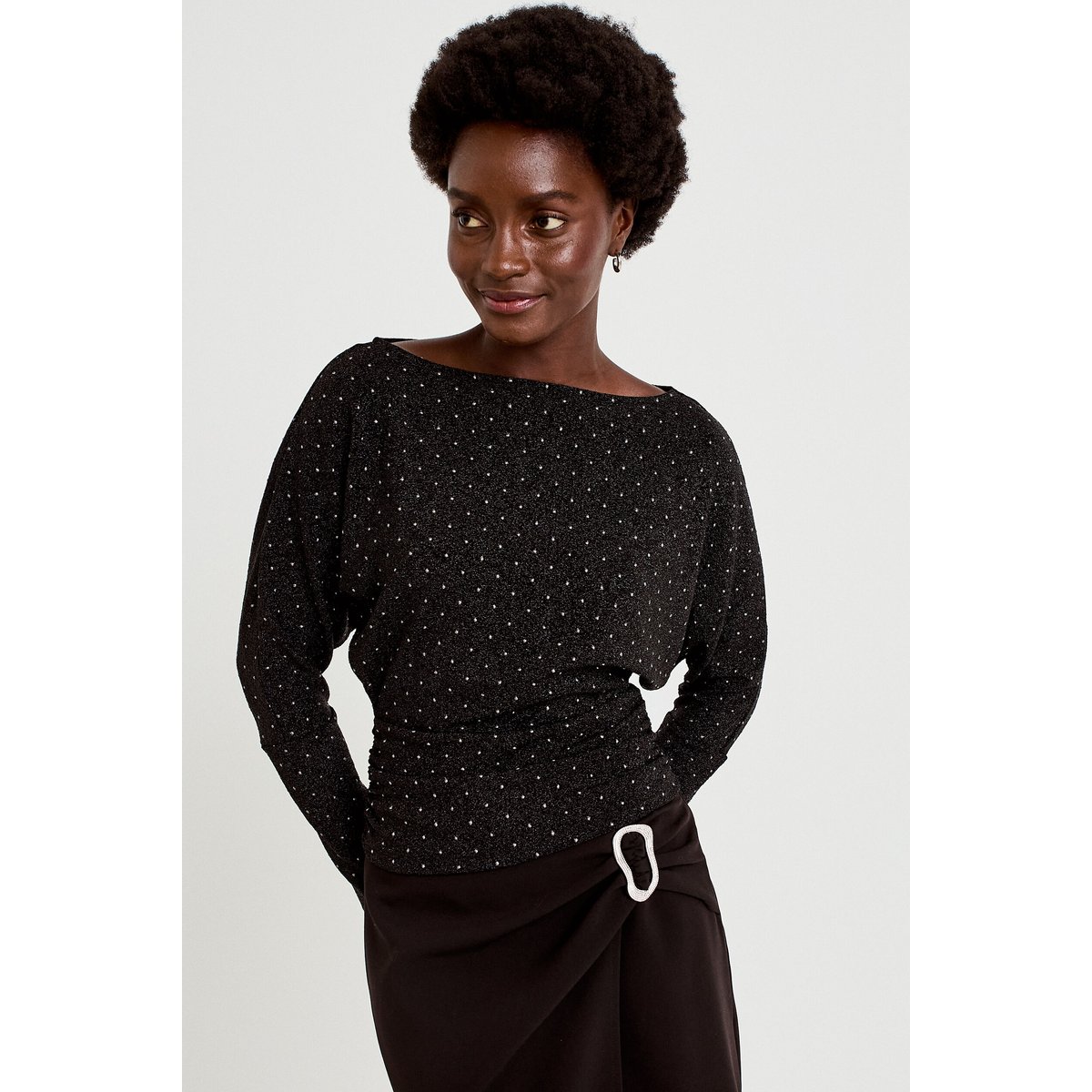 Top droit col bateau manches longues noir, CACHE CACHE