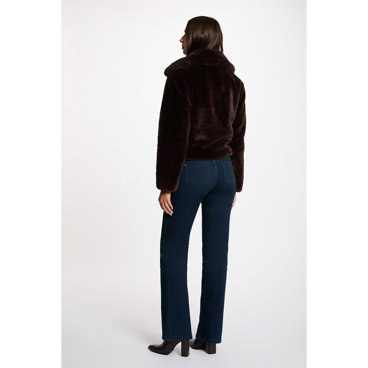 Veste courte en tissu duveteux café, MORGAN