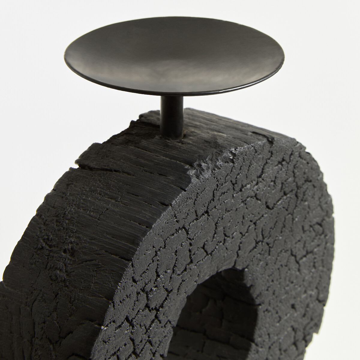 40cm Fidel Charred Black Mango Wood Log Candle Holder black, FIFTY FIVE SOUTH