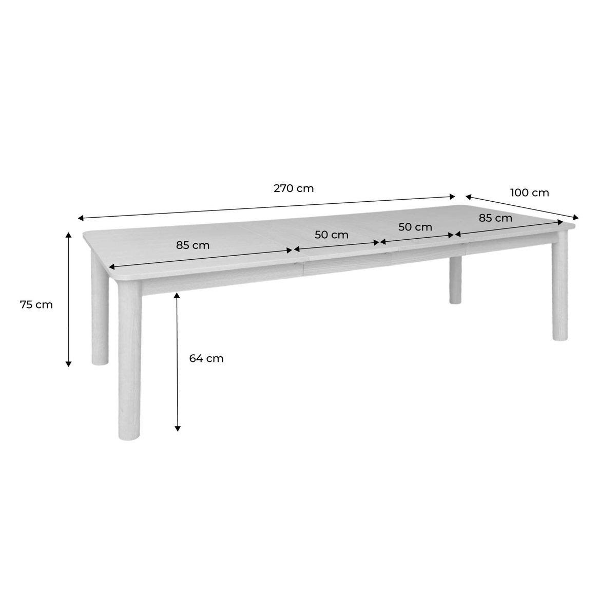 Table à manger rectangulaire extensible bois d'hévéa et placage chêne 6 à 10 places SOLENE naturel, SWEEEK