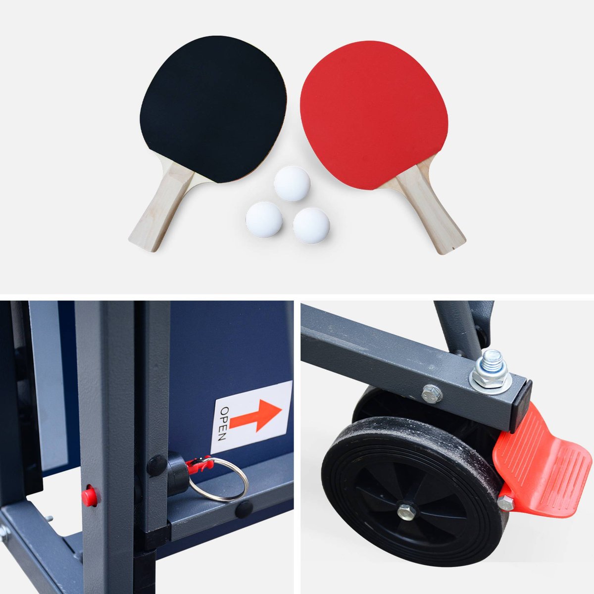 Table de ping pong intérieure avec 2 raquettes 3 balles et housse de protection TABLE DE PING PONG INTÉRIEURE + HOUSSE DE PROTECTION gris, SWEEEK