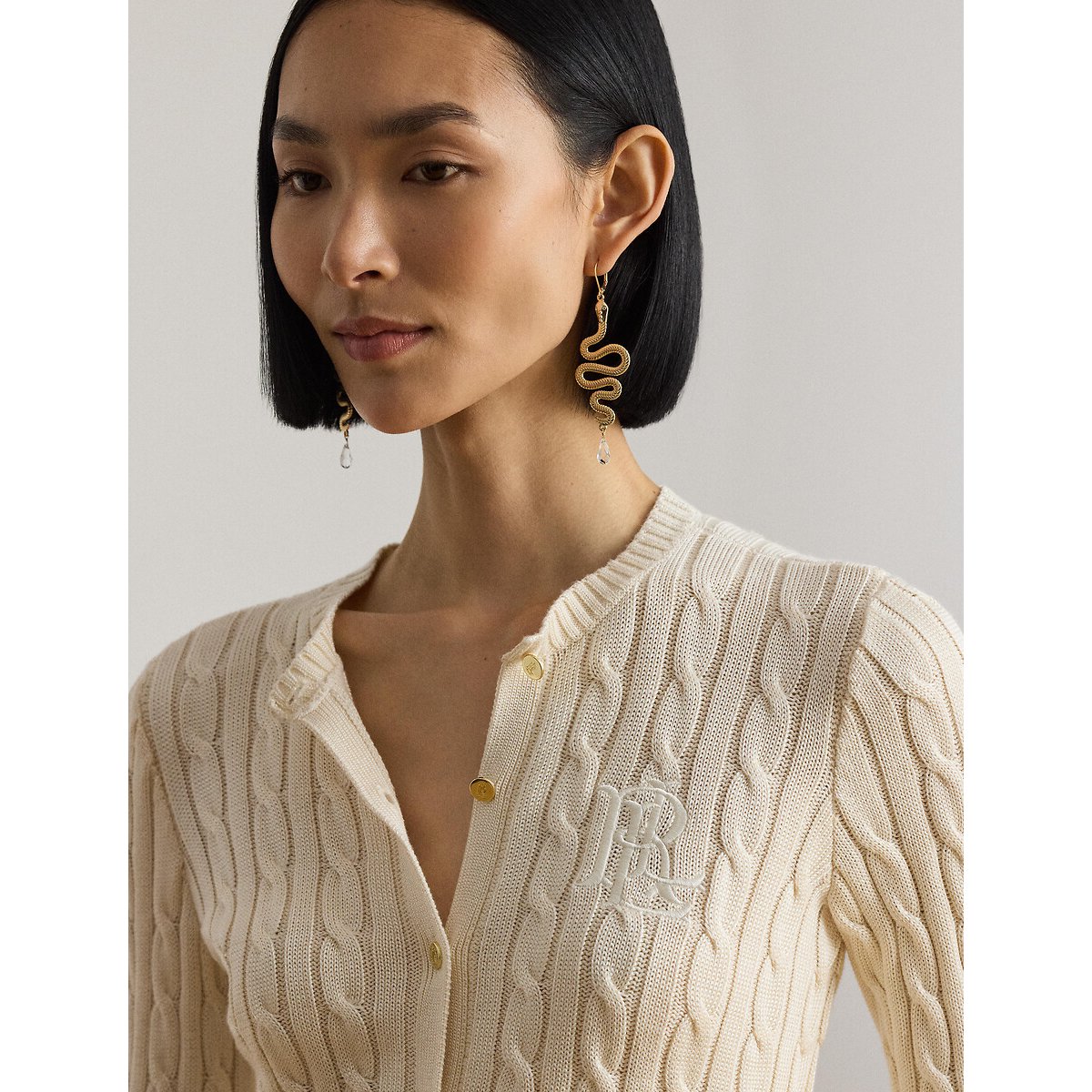 Cardigan col rond torsadé crème, LAUREN RALPH LAUREN
