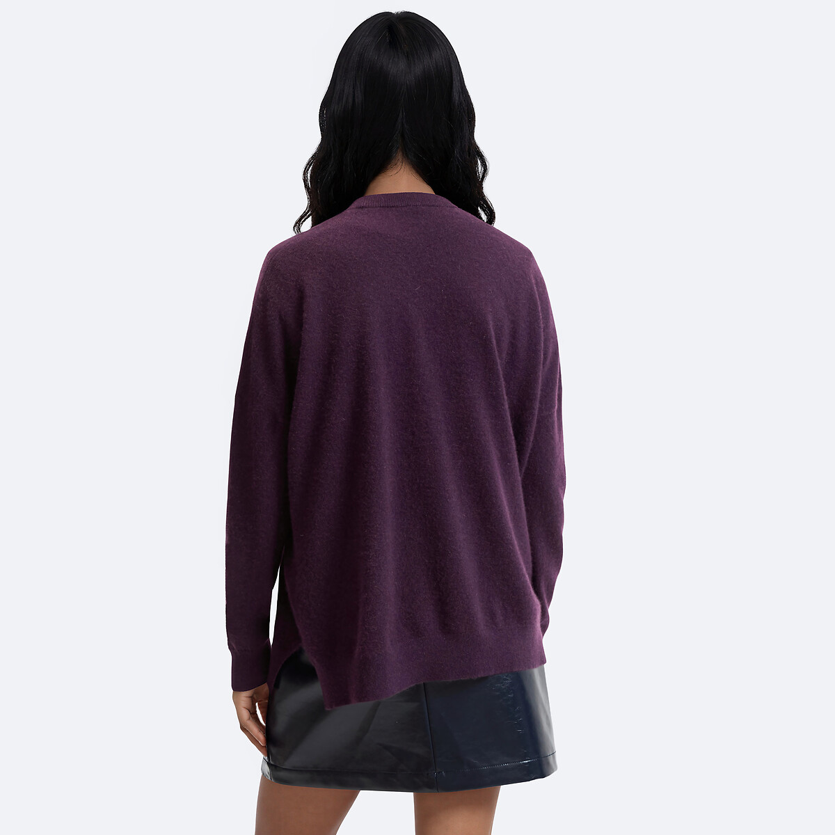 Camisola folgada em caxemira com gola redonda violeta-escuro, LA REDOUTE COLLECTIONS