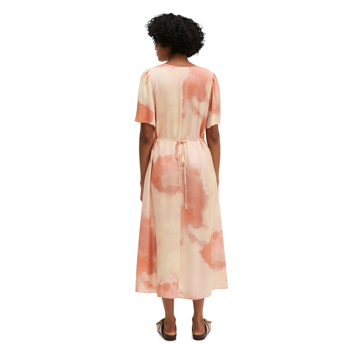 Robe à taille élastique flare en sergé de viscose fluide rose, MARC O'POLO