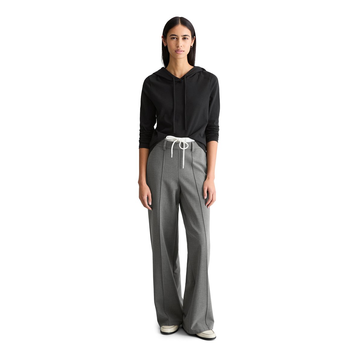 Longsleeve à capuche relaxed en single jersey doux noir, MARC O’POLO DENIM