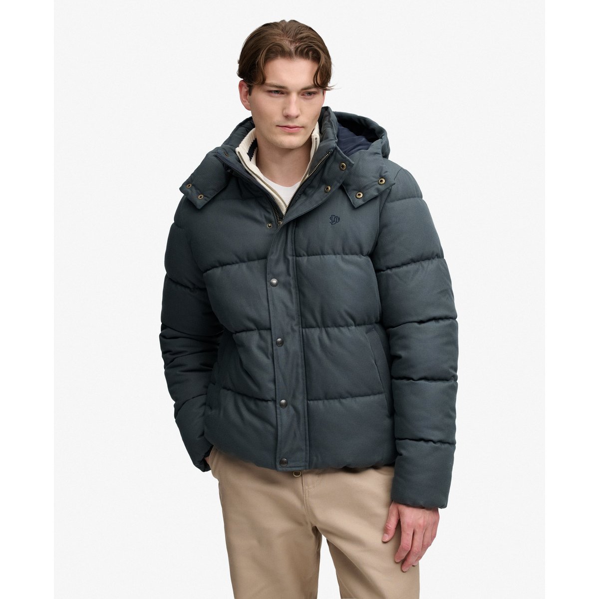 Doudoune à Capuche à Carreaux Premium carreaux olive/marine, SUPERDRY