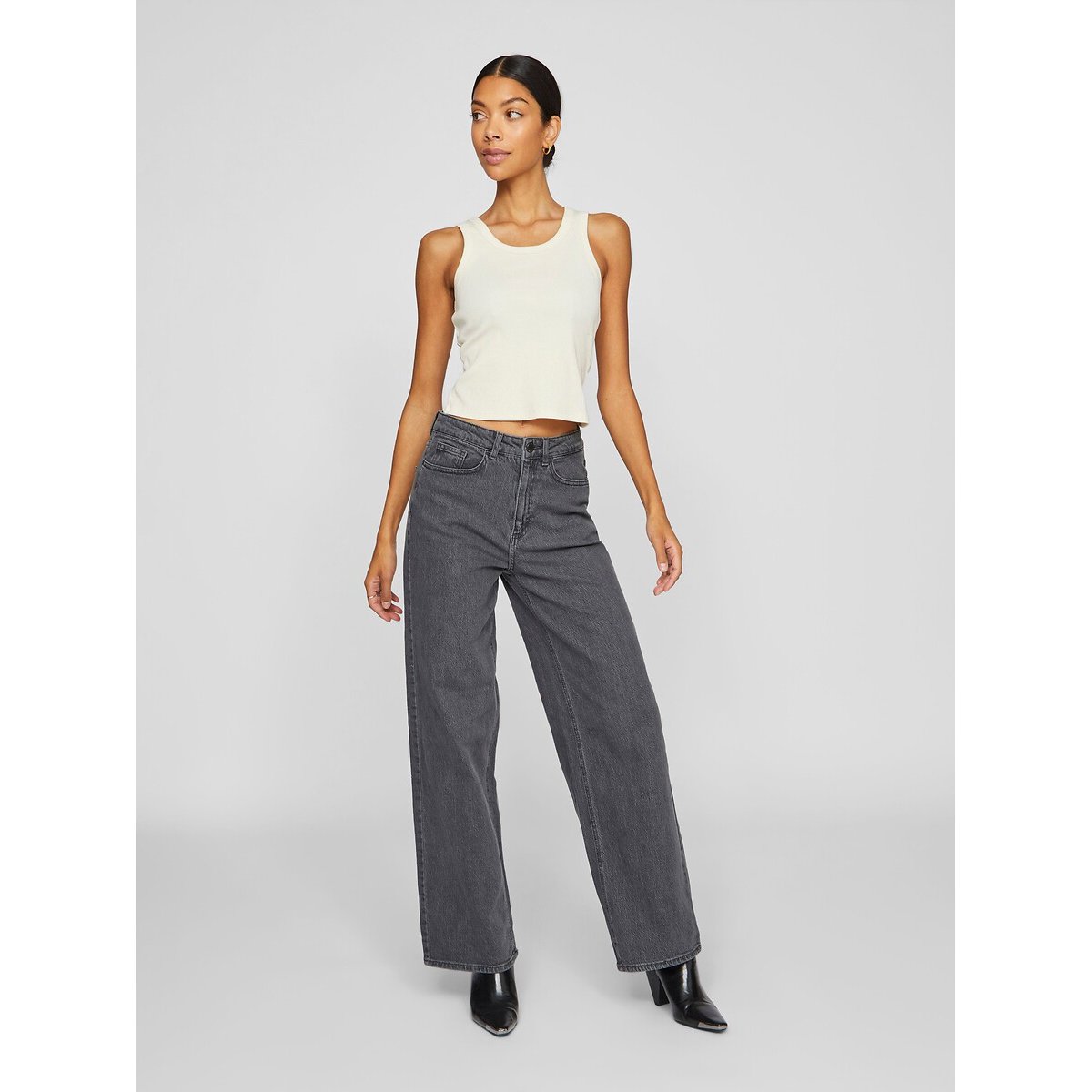 Vaqueros anchos, talle alto grey denim , VILA