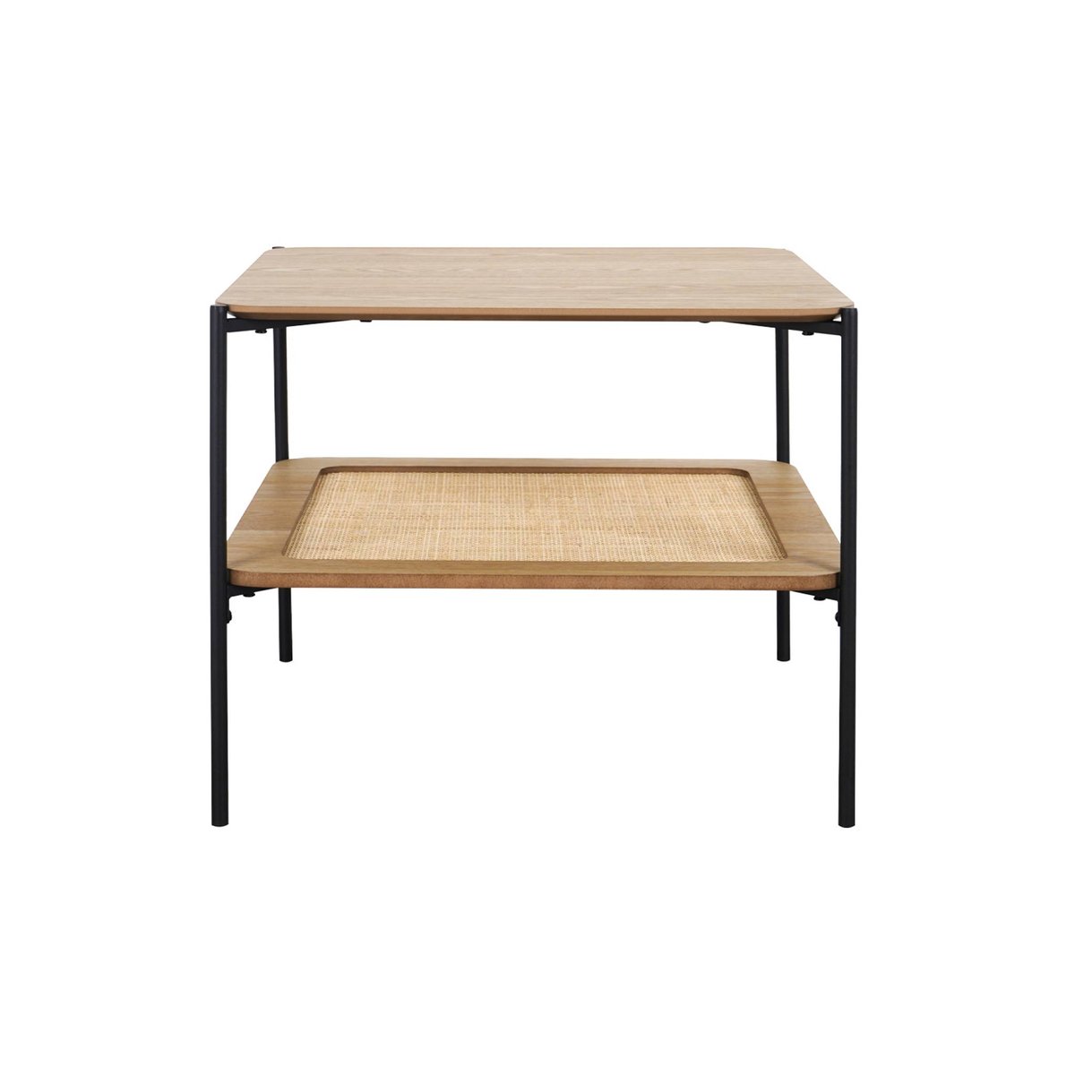 Table basse carrée décor bois et cannage double plateau MANADO noir, SWEEEK