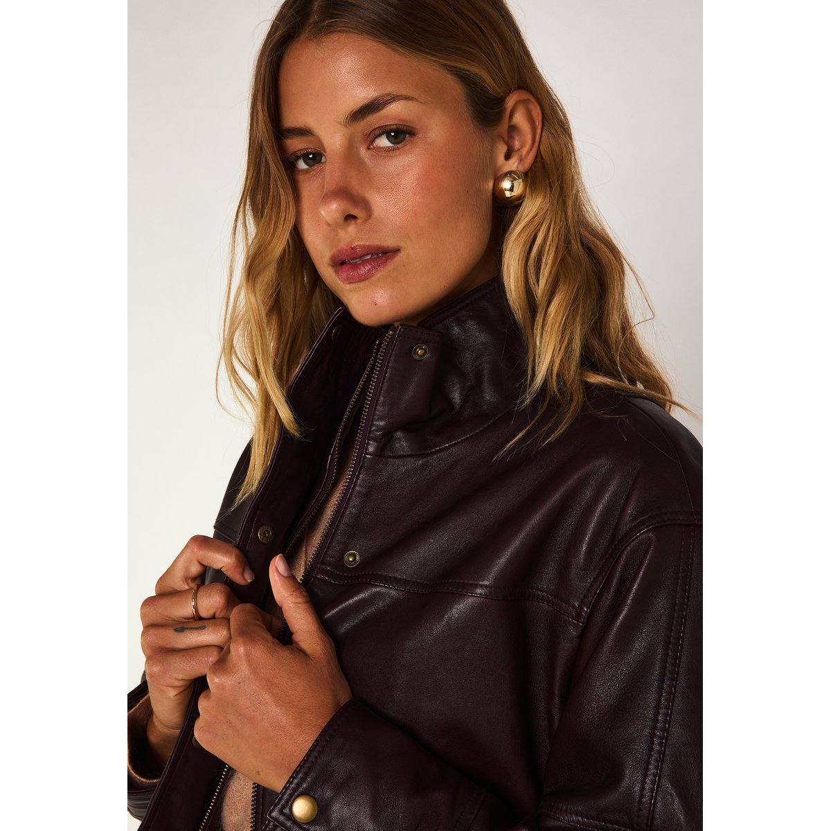 Blouson en cuir CHARLY bordeaux, Maison 123