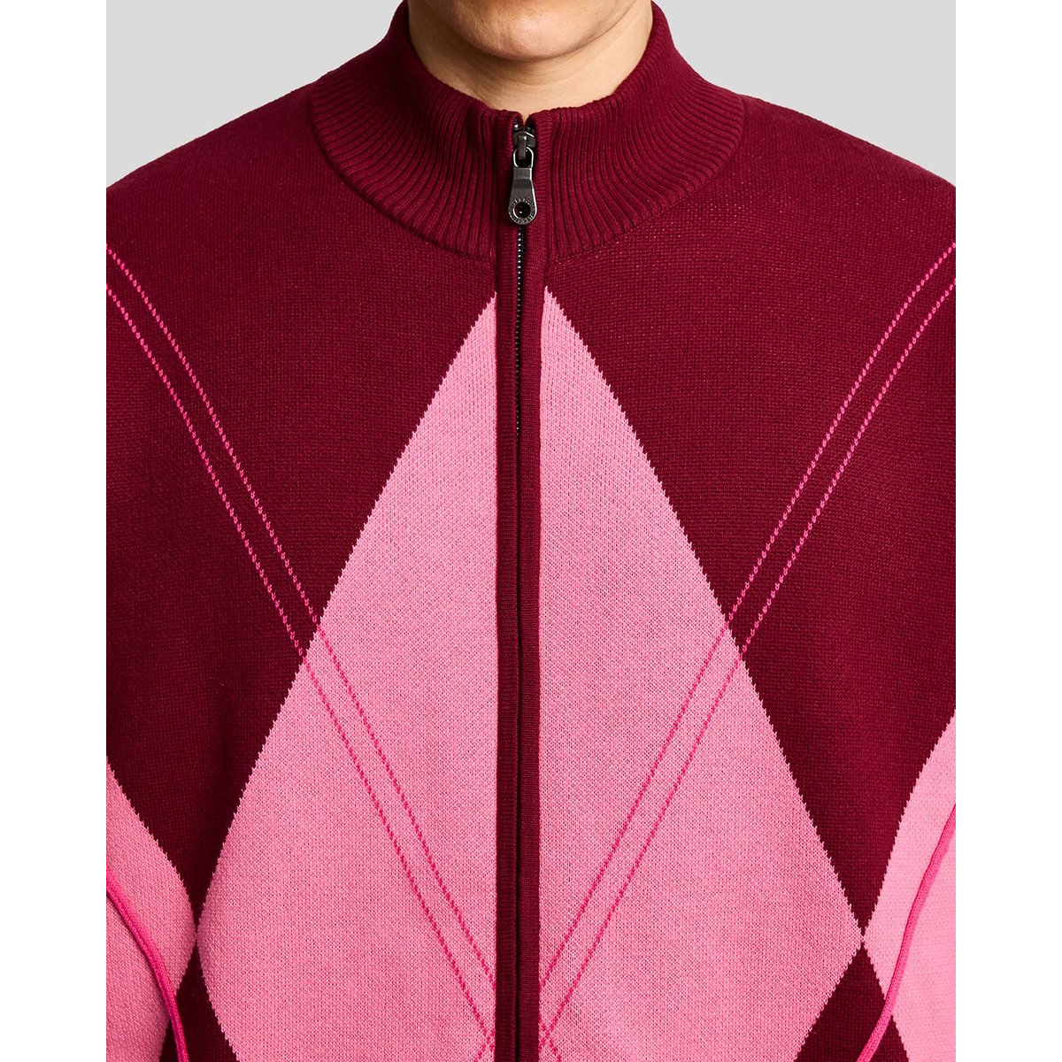 Veste à losanges en maille de survêtement rouge bordeaux audacieux, LYLE & SCOTT