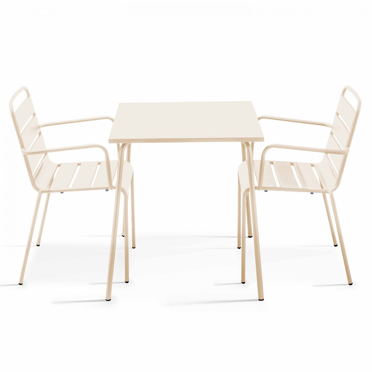 Salon de jardin table bistrot et 2 fauteuils en métal, PALAVAS ivoire, OVIALA
