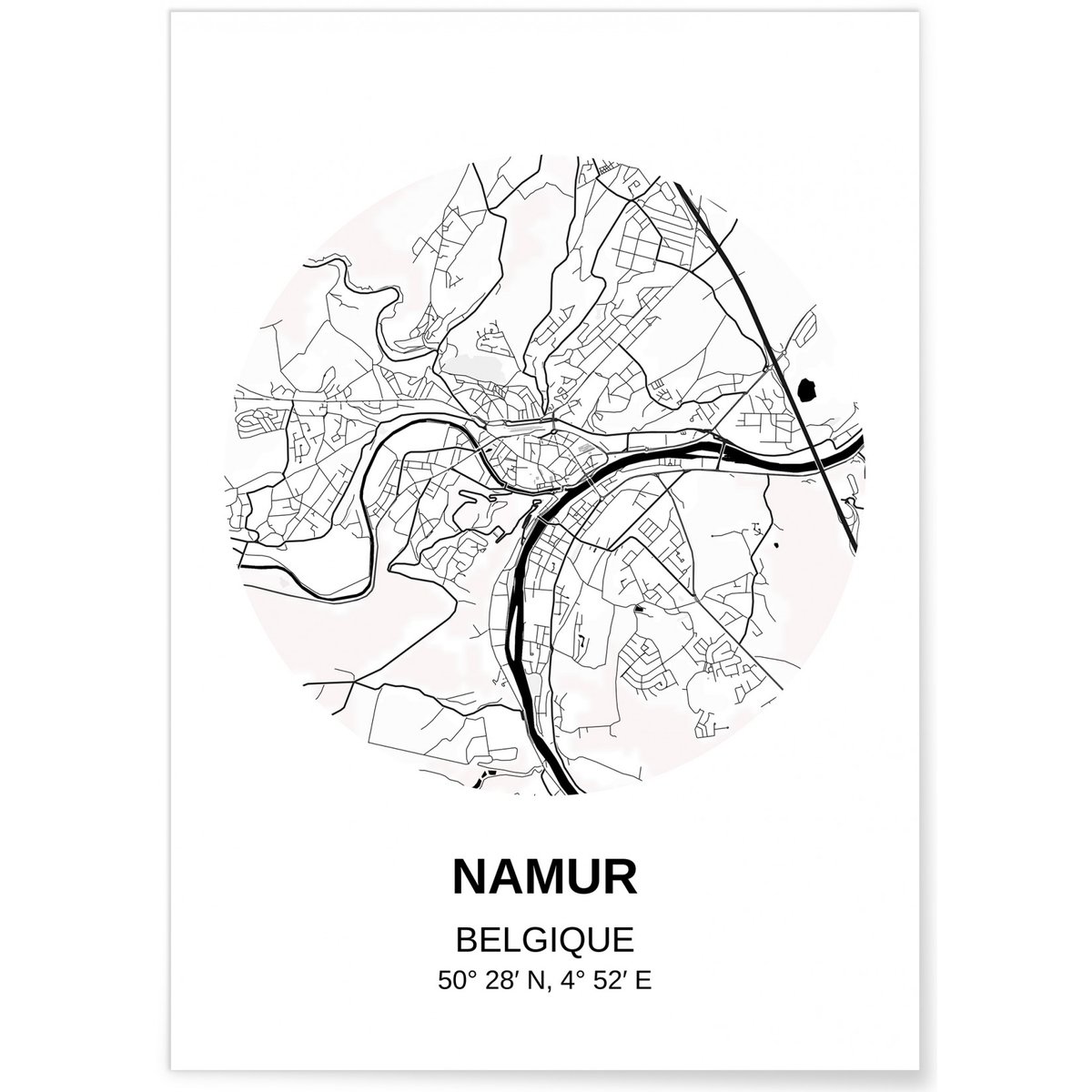 Affiche Carte Namur blanc, L'AFFICHERIE