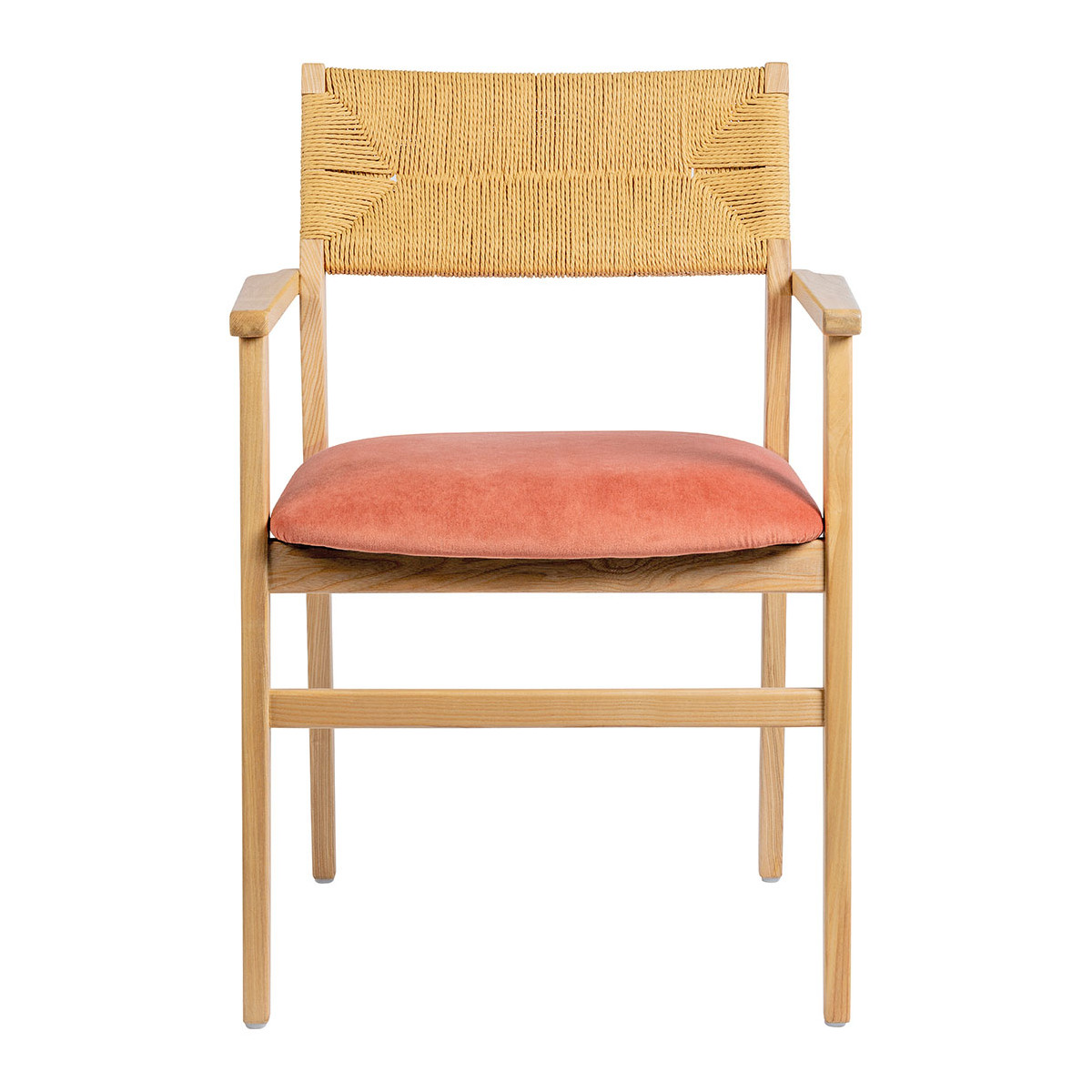 Chaise PALOMA velours finition bois blond rose, BLANC D’IVOIRE