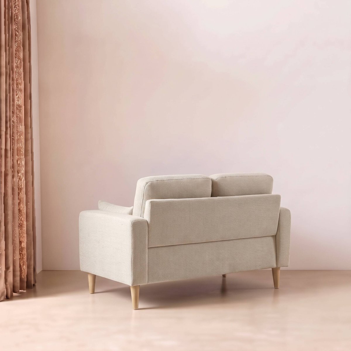 Canapé bois d'hévéa et tissu chenille 2 places BJORN beige, SWEEEK