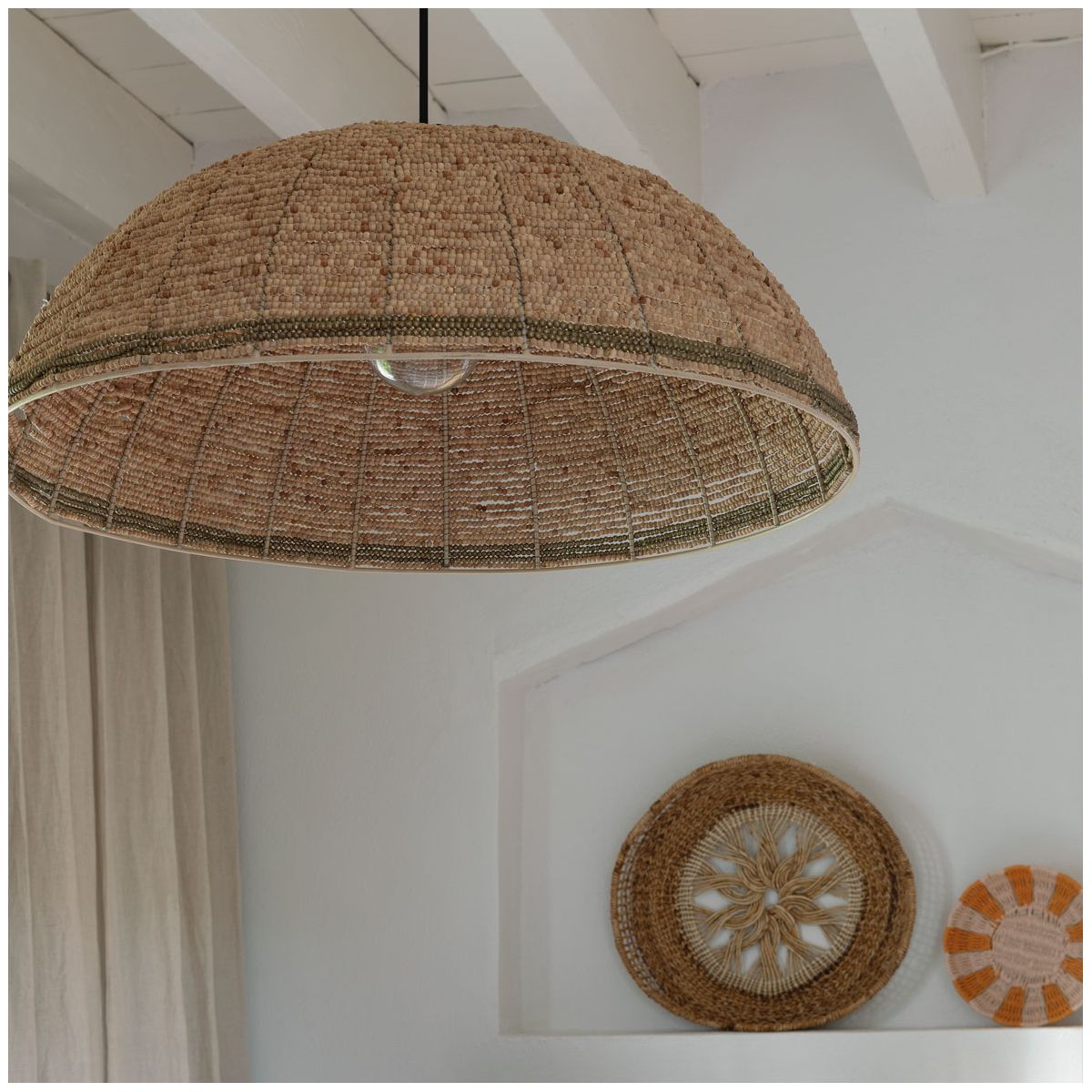 Suspension GAYA perles en bois v300233, BLANC D’IVOIRE