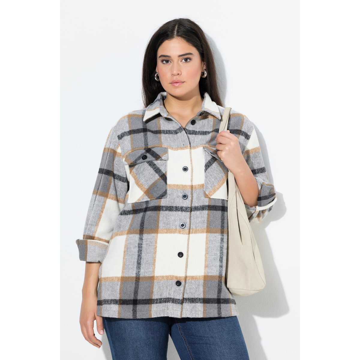 Surchemise à carreaux oversize gris graphite, ULLA POPKEN