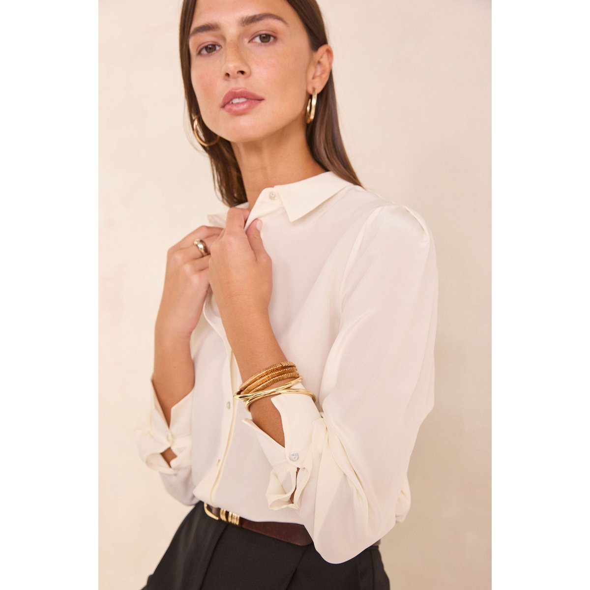 Chemise en 100% soie DAPHNEE creme, Maison 123