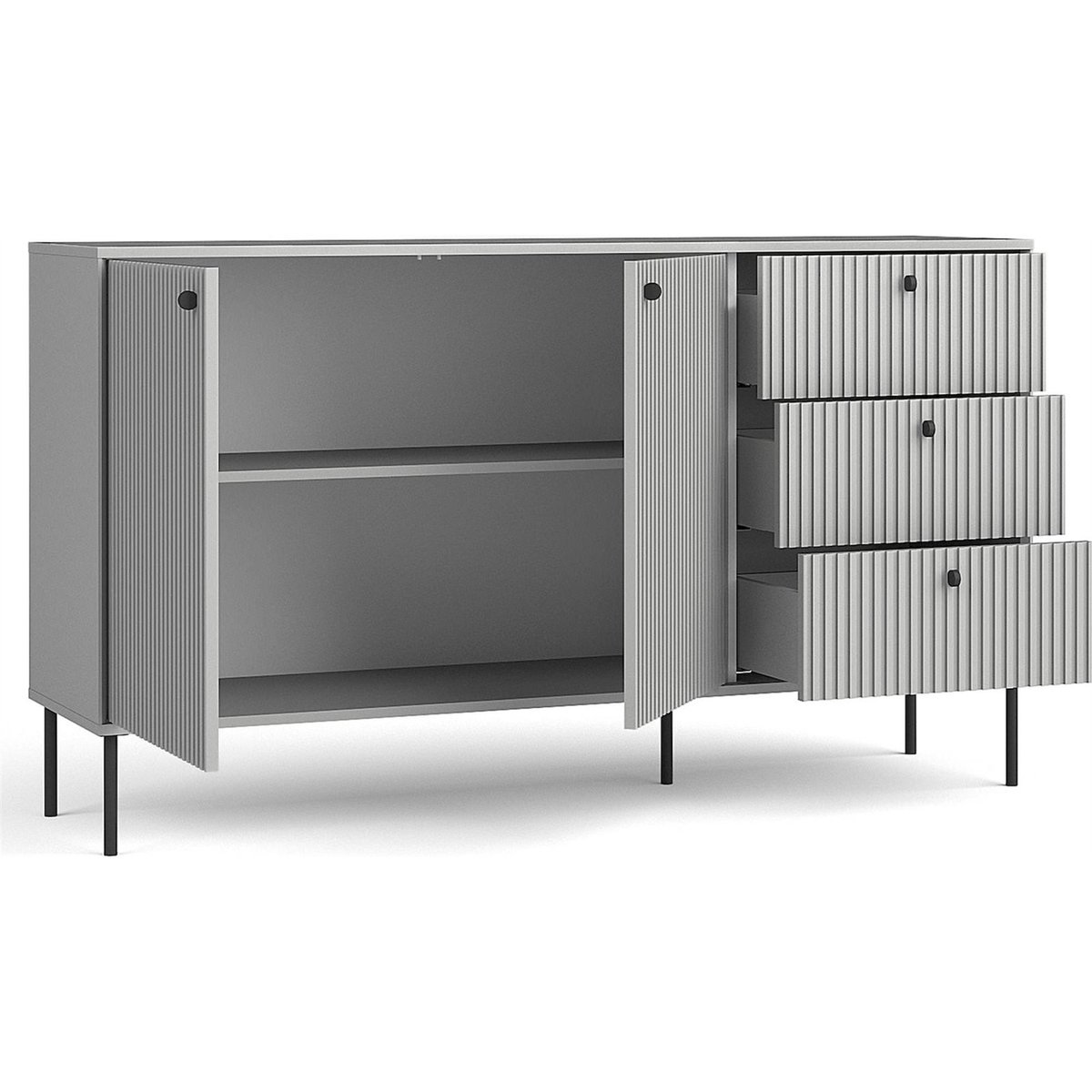 Buffet 2 portes 3 tiroirs collection ZEITO gris et noir, RECOLLECTION