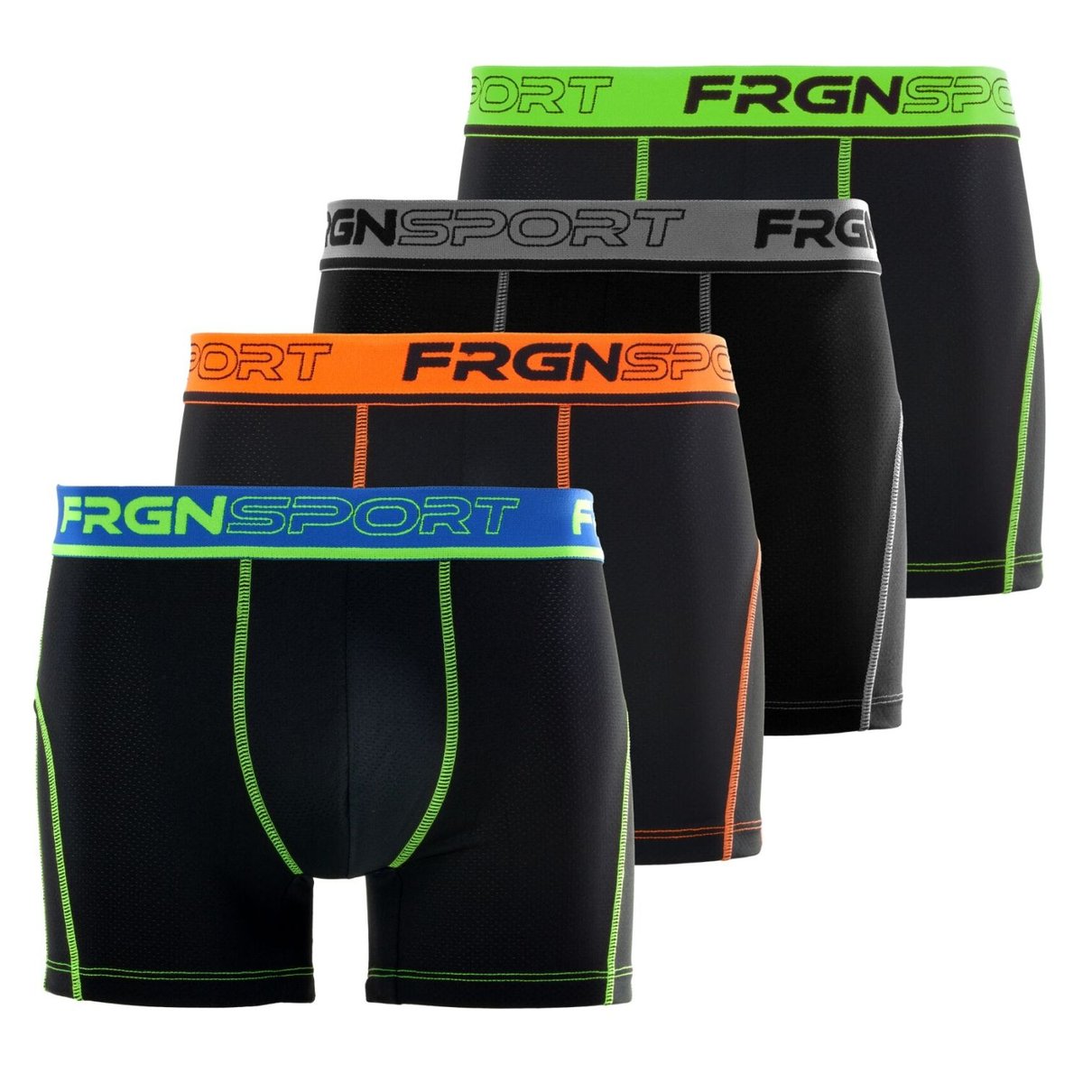 Lot De 4 Boxers Microfibre Aktiv Sport Fluo noir/bleu/orange fluo/jaune fluo/gris/, FREEGUN
