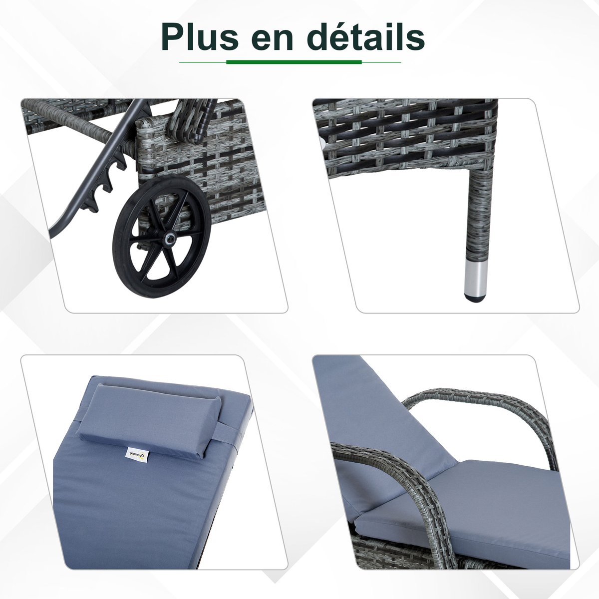 Ensemble de chaises longues en rotin Résine gris, OUTSUNNY