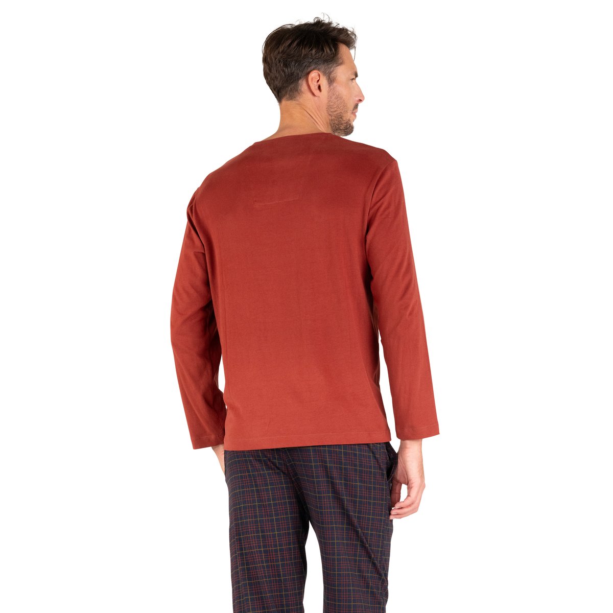 Pyjama long col V L'ECOSSAIS rouille-marine, EMINENCE