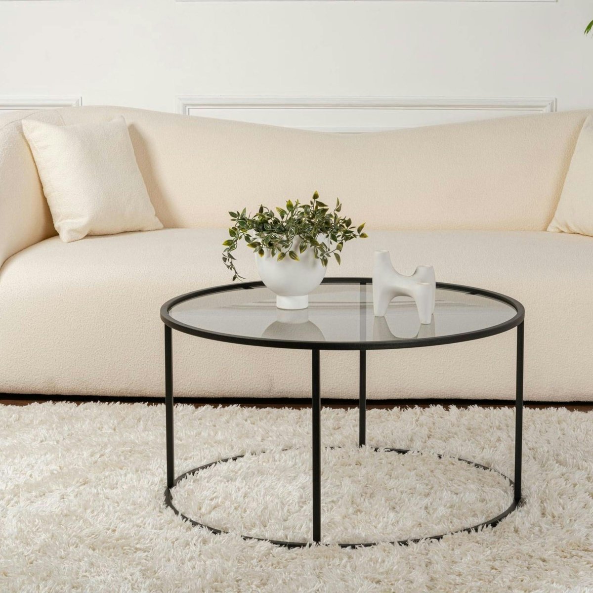Table basse ronde en verre – cadre noir ⌀80 cm TULUM noir, PIER IMPORT