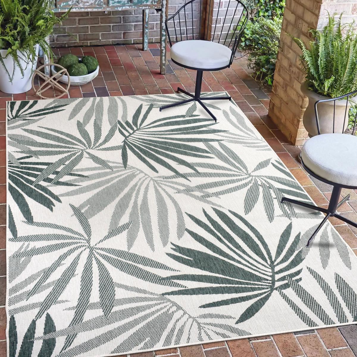 Tapis extérieur, kilim reversible AG REVERSIBLE écru, vert, UN AMOUR DE TAPIS