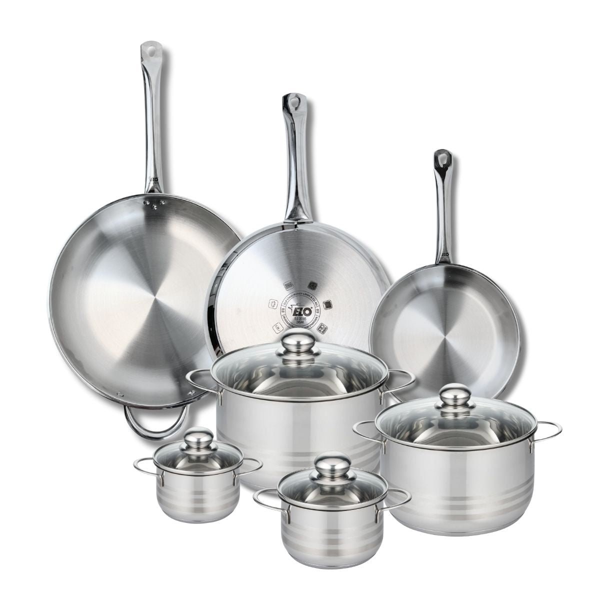 3 poêles 24/28/32cm + 4 faitouts 12/14/20/24cm PROFI BRILLANT gris, ELO