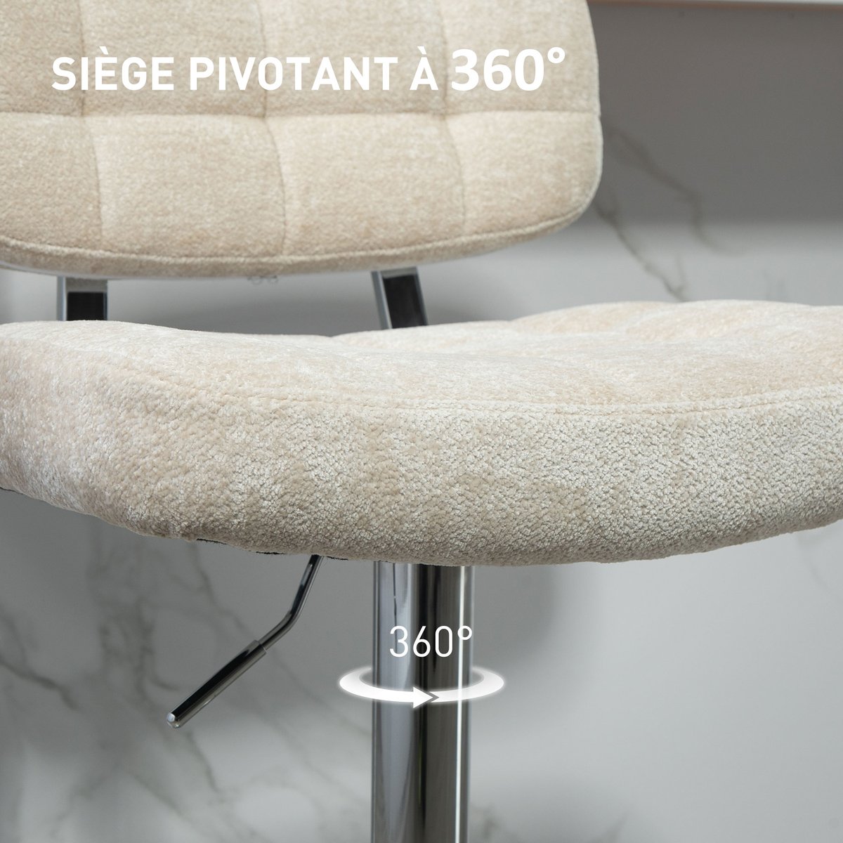 Tabouret de bar Chenille (100 % polyester) beige, HOMCOM